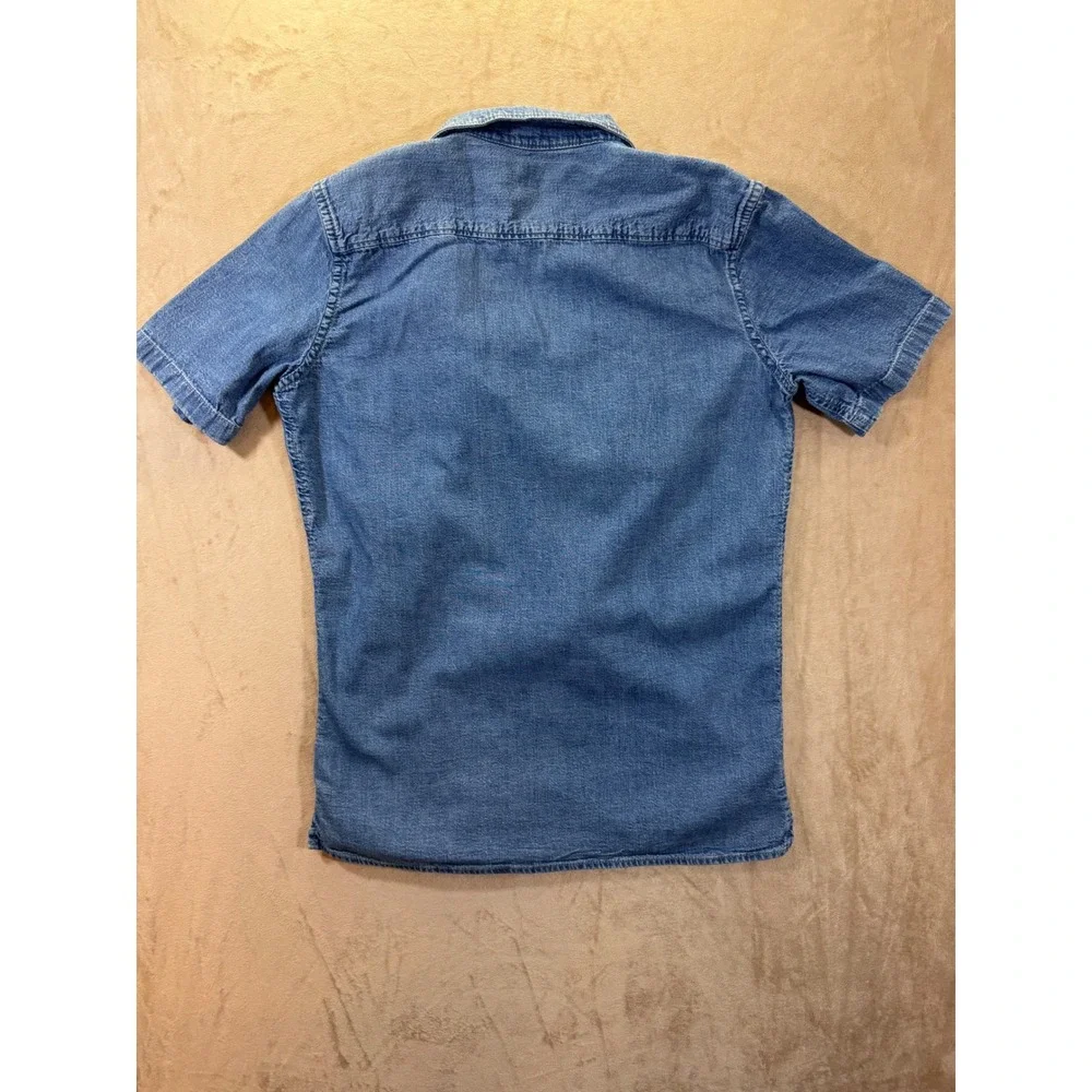 Gap Denim Youth XXL 14-16 Short Sleeve Button Down Shirt Medium Wash Blue Cotton